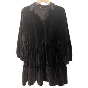 Unbranded Black Velvet Tiered Babydoll Dress